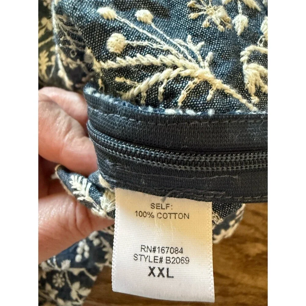 TUCKERNUCK Tunic Top Womens 2XL Blue White Floral Embroidered Popover - Picture 8 of 9